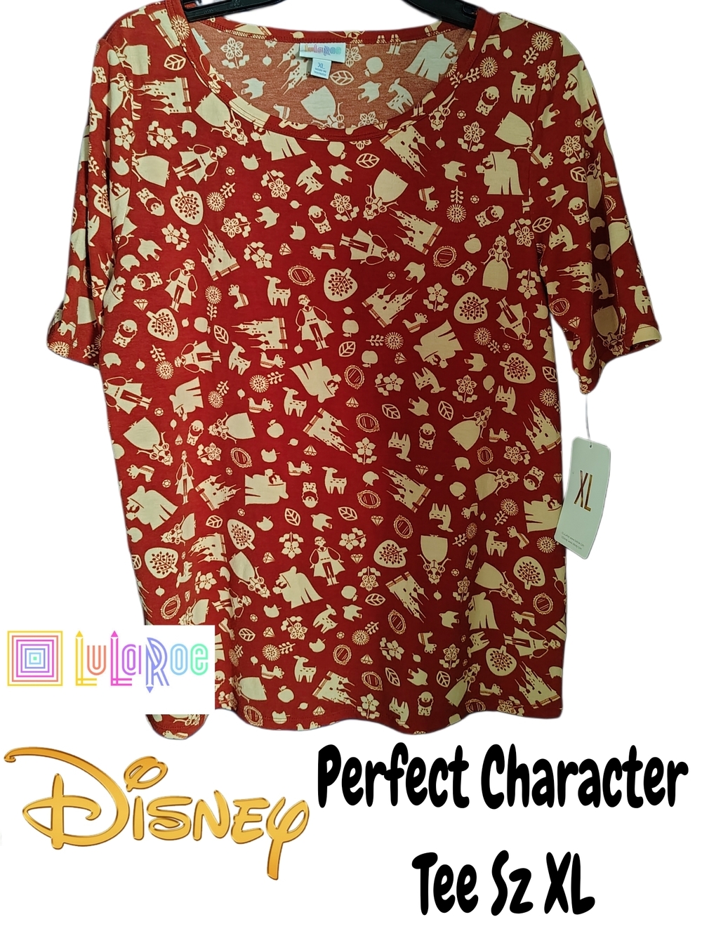 NWT LuLaRoe Disney Red Character Print Tee SZ XL
